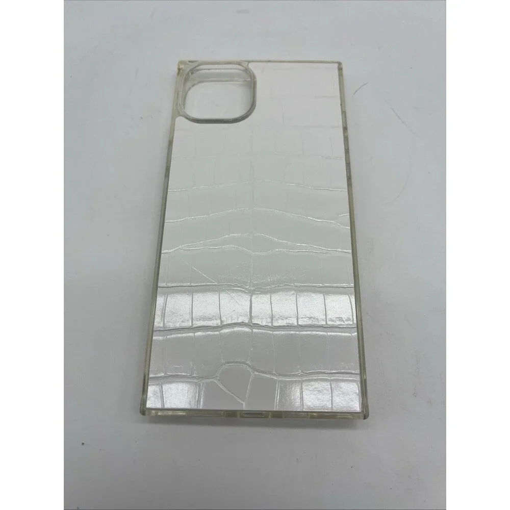 Flaunt Square Phone Case, iPhone 14 Pro Max, White Crocodile